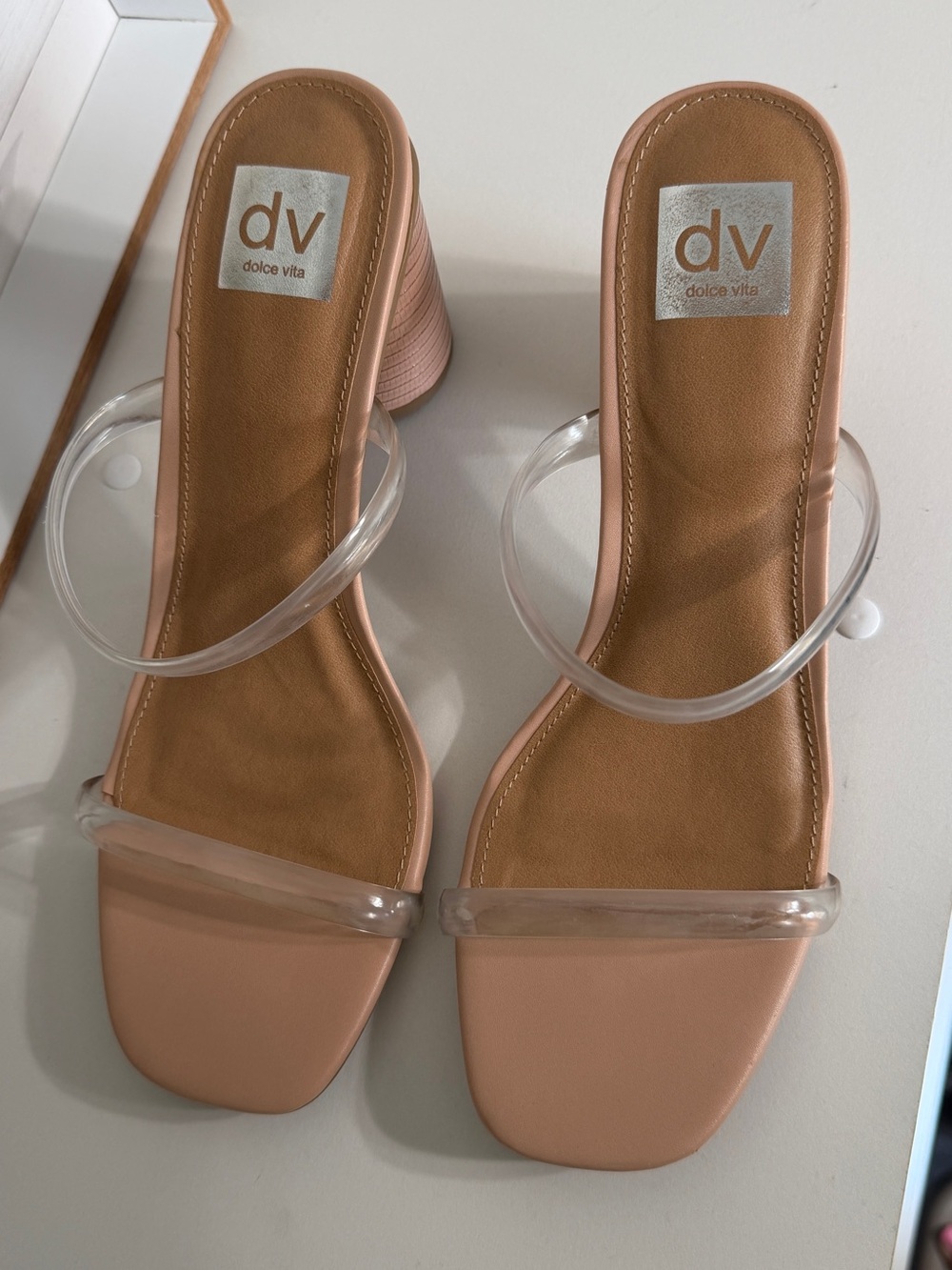 Dolce Vita 'dv' Nude Clear-Strap Block Heel Sandals